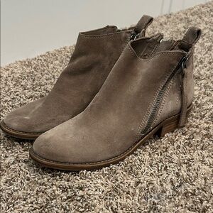 Dolce Vita Suede Ankle Booties in Taupe